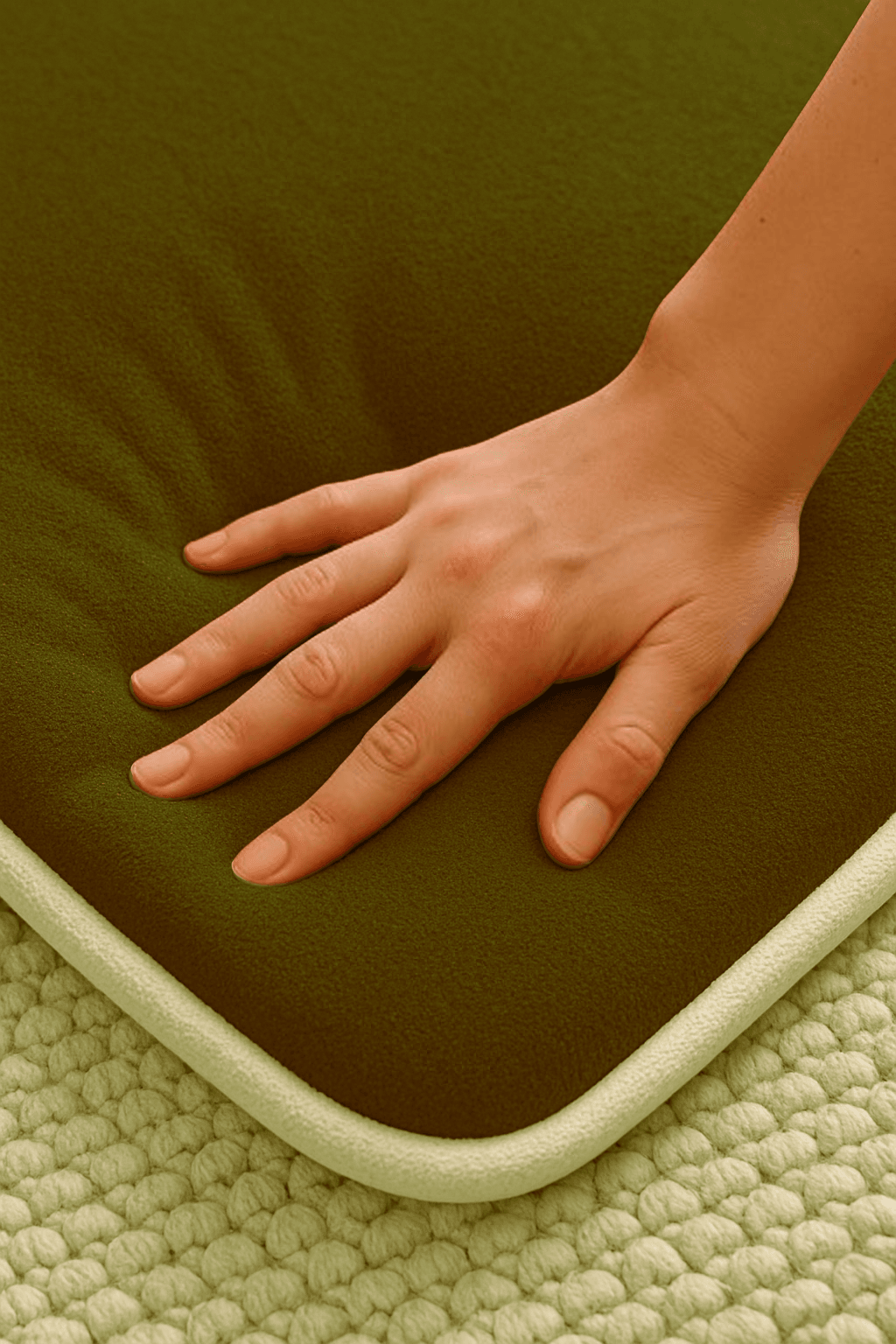 Düz Renk Desensiz Yeşil Kadife Seccade Ortopedik 3 CM Süngerli - Carpetella