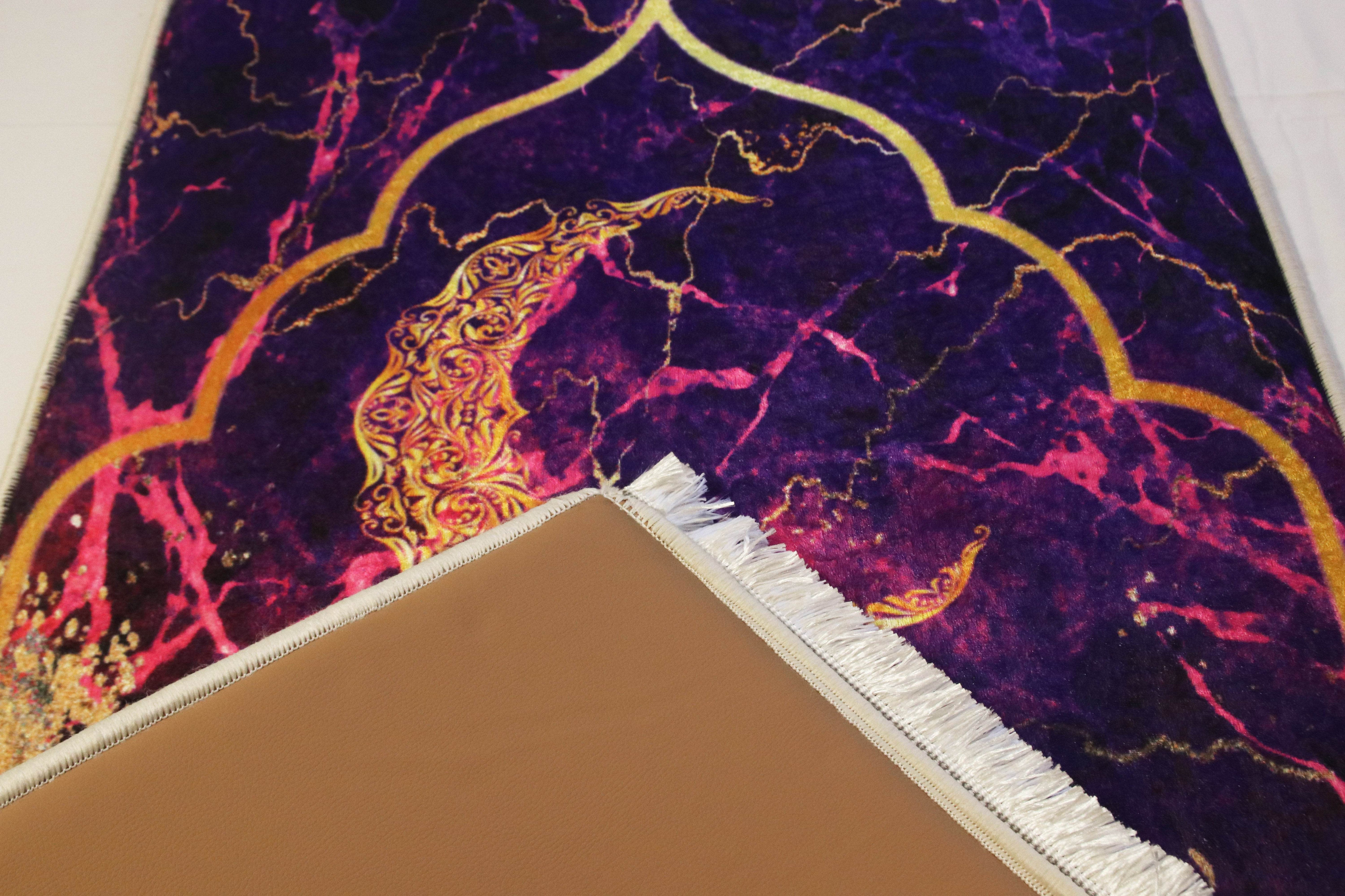 3 CM Süngerli Ortopedik Seccade - Mor Hilalli Lüks Kadife Ortopedik - Carpetella