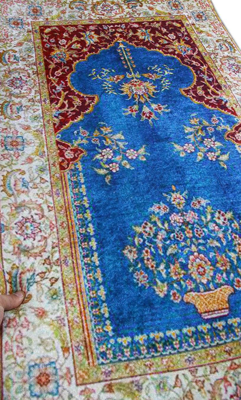 3 CM Süngerli Ortopedik Seccade - Lacivert Düz Lüks Kadife - Carpetella