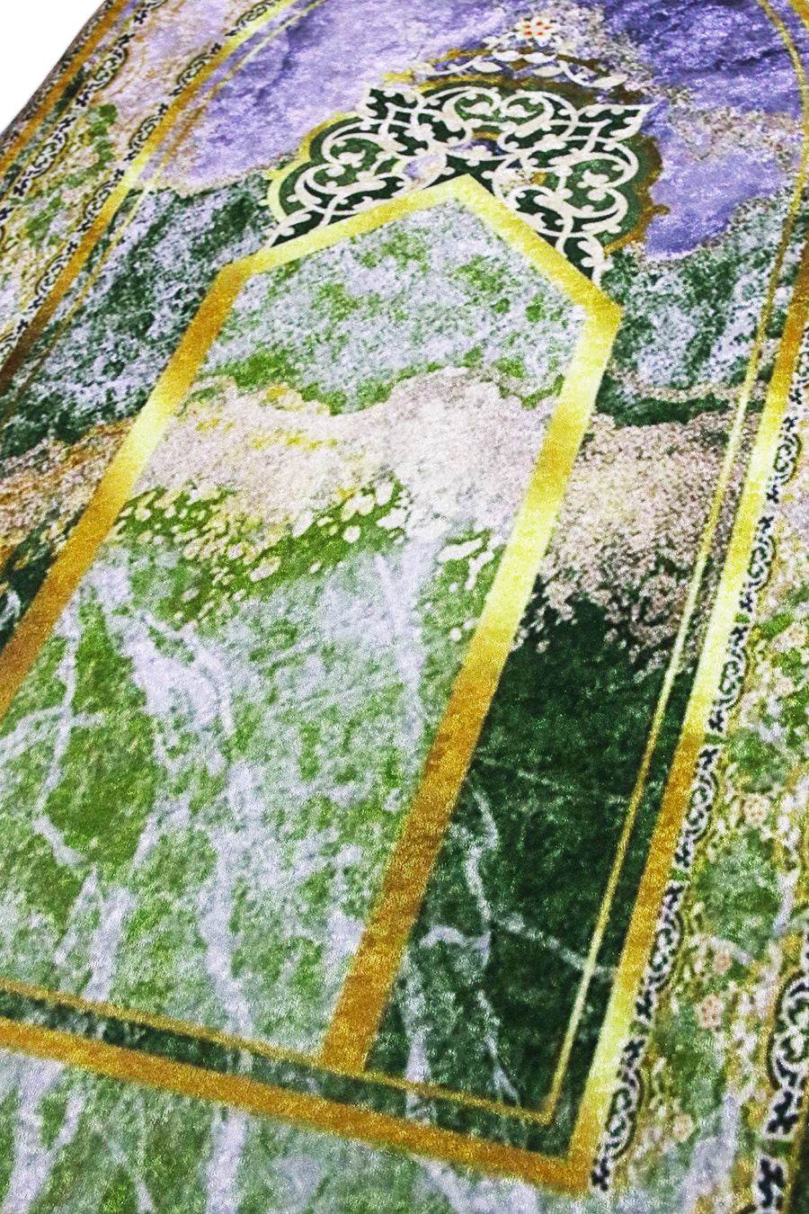 3 CM Süngerli Ortopedik Seccade - Yeşil Gold Kadife Kalın Süngerli - Carpetella