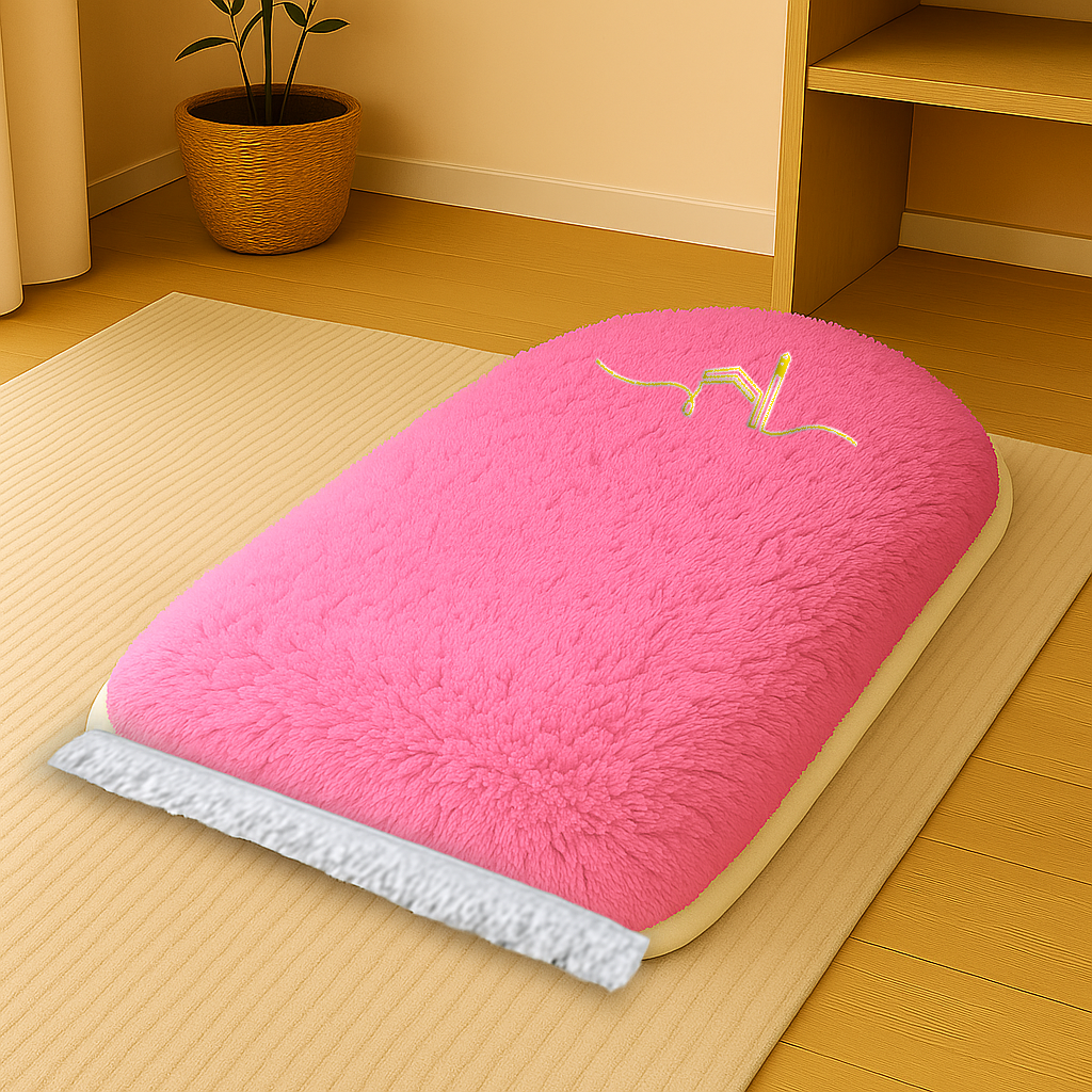 Kabe İşlemeli 3 CM Süngerli Peluş Seccade | Pembe Ortopedik Süngerli