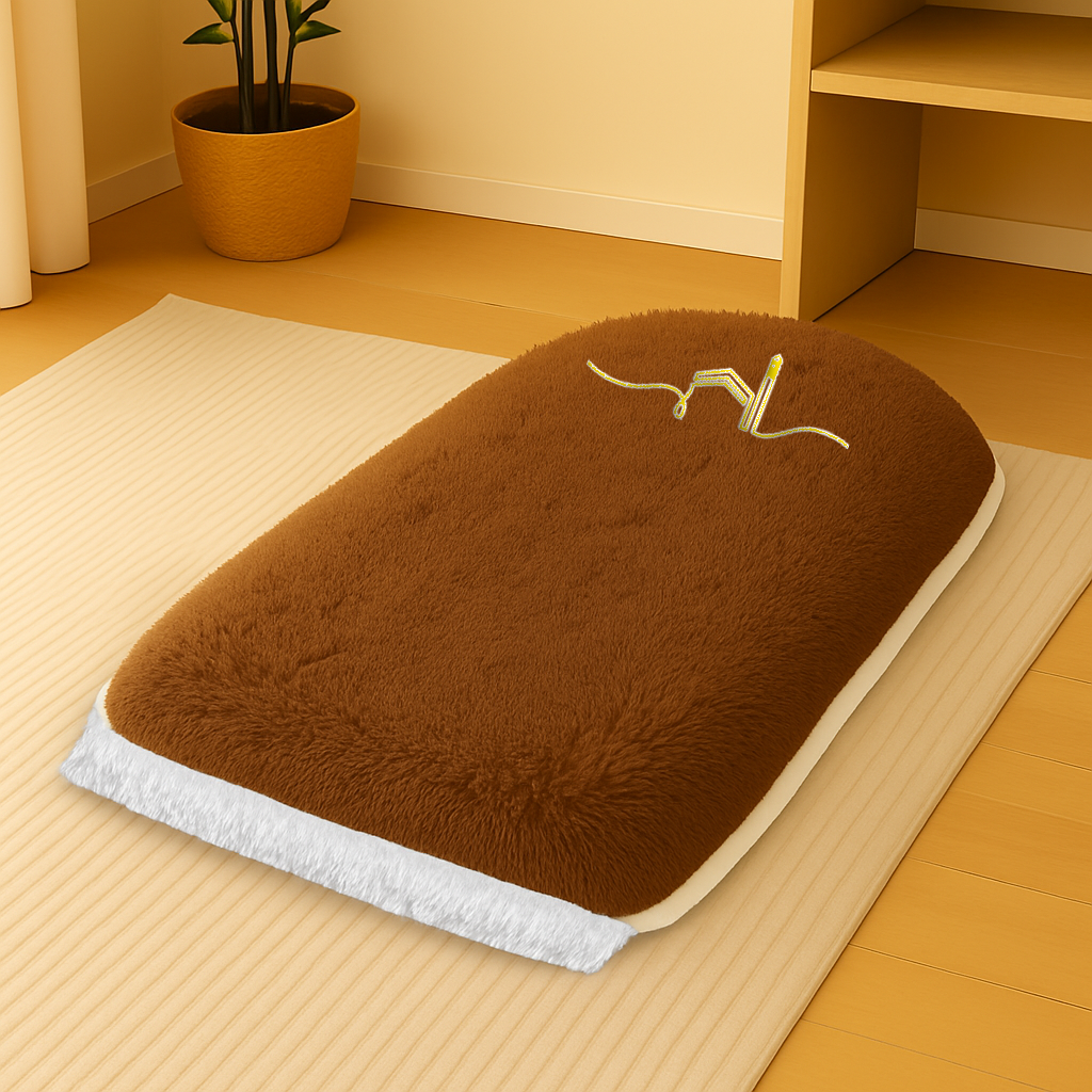 Kabe İşlemeli 3 CM Süngerli Peluş Seccade | Kahverengi Ortopedik Süngerli