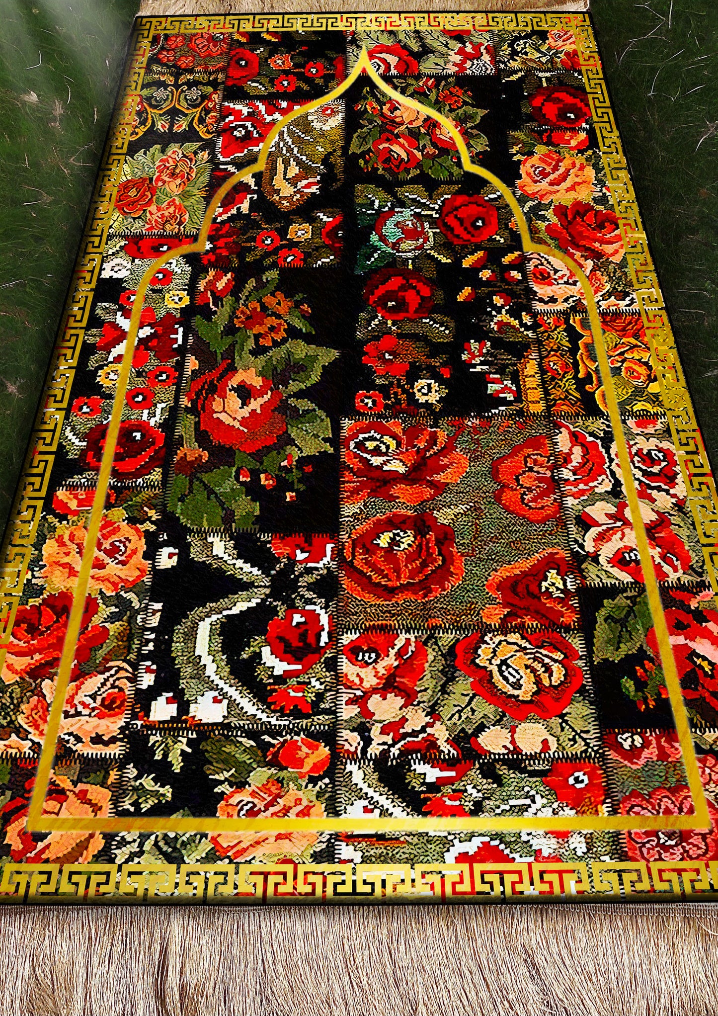 2 CM (0.8 Inch) Foam Thick Padded Prayer Rug Mat With Soft Velvet Anti-Slip Flower Colorful Janamaz Muslim Sejadah