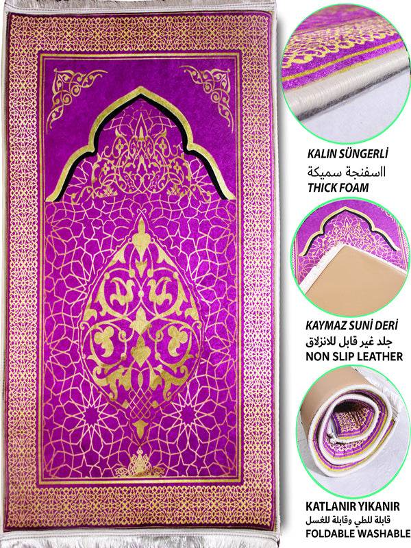 3 CM Süngerli Ortopedik Seccade - Mor Gold Desenli Kalın Süngerli Seccade - Carpetella