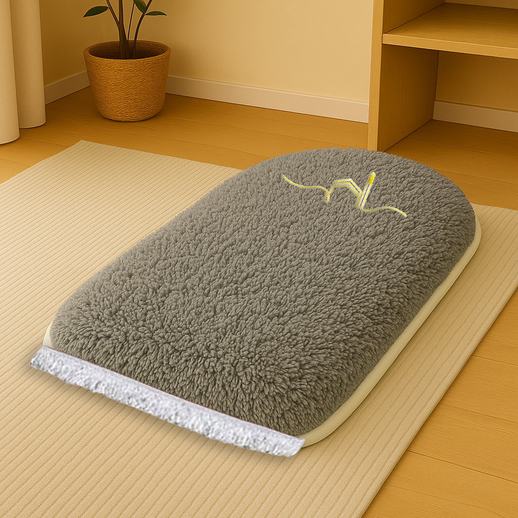 Kabe İşlemeli 3 CM Süngerli Peluş Seccade | Gri Ortopedik Süngerli