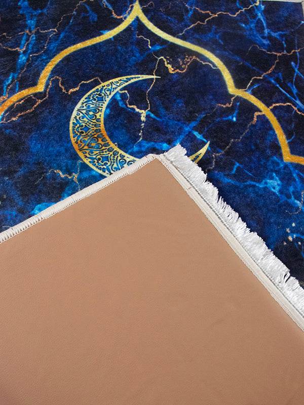 3 CM Süngerli Ortopedik Seccade - Lacivert Gold Kadife Çeyizlik Seccade - Carpetella