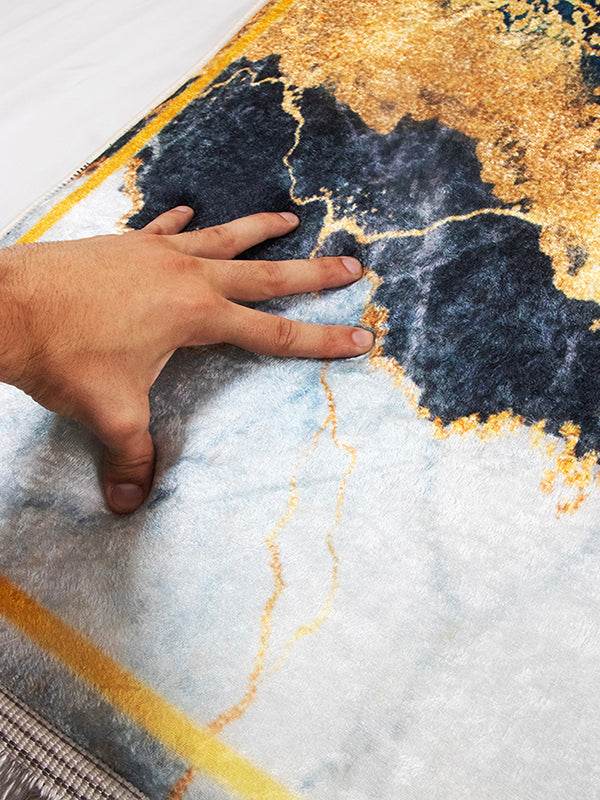 3 CM Süngerli Ortopedik Seccade - Lacivert Gold Kadife Çeyizlik Seccade - Carpetella