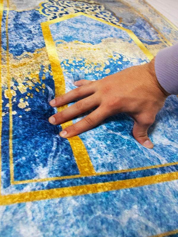 3 CM Süngerli Ortopedik Seccade - Mavi Gold Çeyizlik Diz Ağrıtmaz Seccade - Carpetella