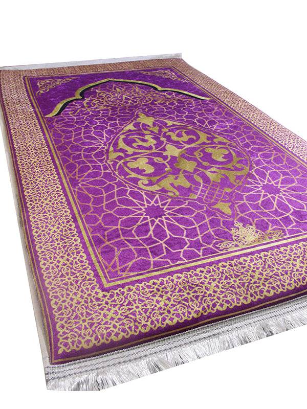 3 CM Süngerli Ortopedik Seccade - Mor Gold Desenli Kalın Süngerli Seccade - Carpetella