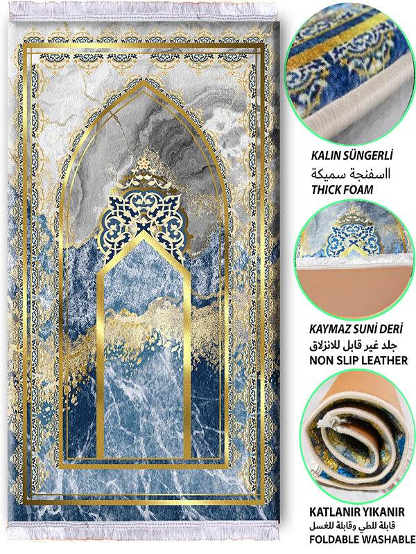 3 CM Süngerli Ortopedik Seccade - Mavi Gold Çeyizlik Diz Ağrıtmaz Seccade - Carpetella