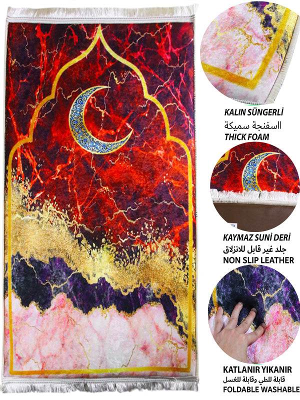 3 CM Süngerli Ortopedik Seccade - Kırmızı Gold Kaymaz Ortopedik Seccade - Carpetella