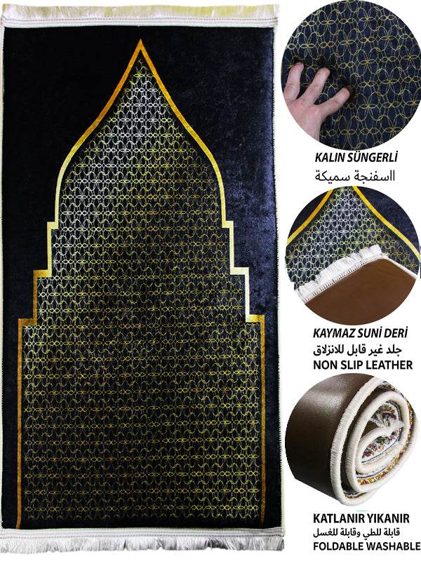 3 CM Süngerli Ortopedik Seccade - Gold Siyah Desenli Ortopedik - Carpetella