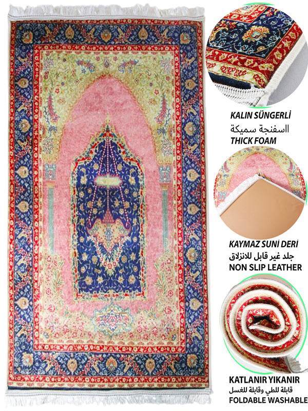 3 CM Süngerli Ortopedik Seccade - Pembe Kadife Çeyizlik Kalın Süngerli - Carpetella