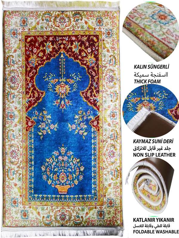 3 CM Süngerli Ortopedik Seccade - Lacivert Düz Lüks Kadife - Carpetella