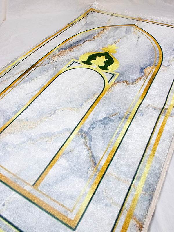 3 CM Süngerli Ortopedik Seccade - Mermer Gold Desenli Diz Dostu Seccade - Carpetella