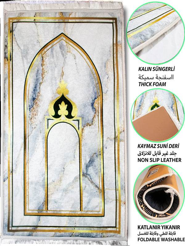 3 CM Süngerli Ortopedik Seccade - Mermer Gold Desenli Diz Dostu Seccade - Carpetella