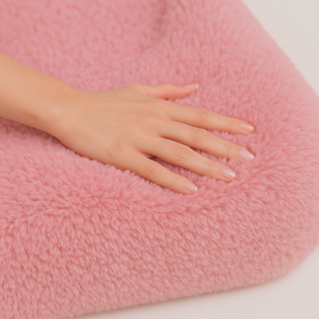 Kabe İşlemeli 3 CM Süngerli Peluş Seccade | Pembe Ortopedik Süngerli