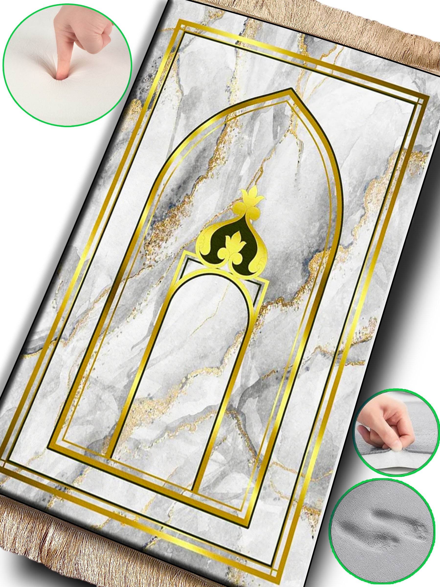 3 CM Süngerli Ortopedik Seccade - Mermer Gold Desenli Diz Dostu Seccade - Carpetella