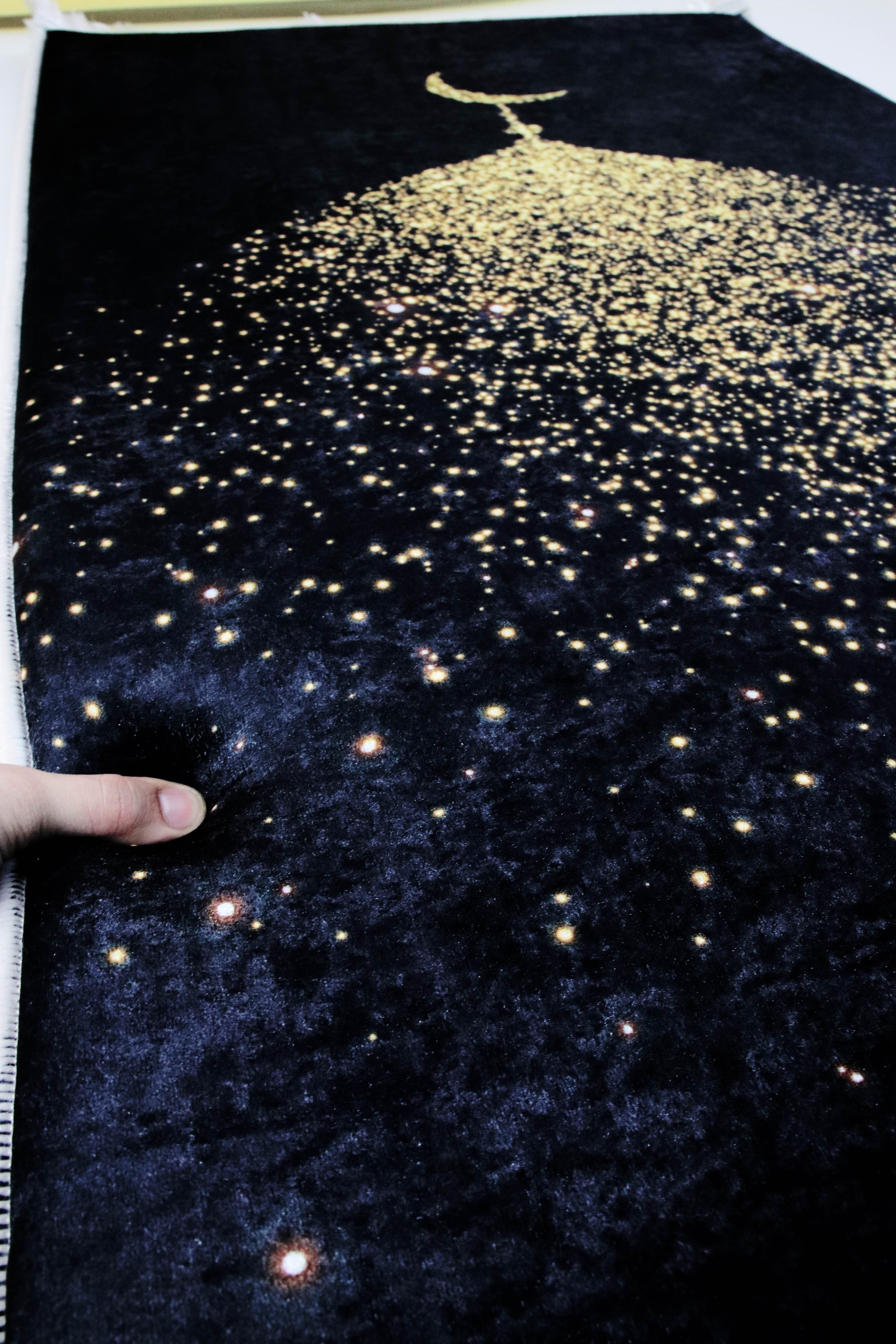 Siyah Gold Hilal Kadife Ortopedik Seccade - İsme Özel 3 CM Süngerli - Carpetella