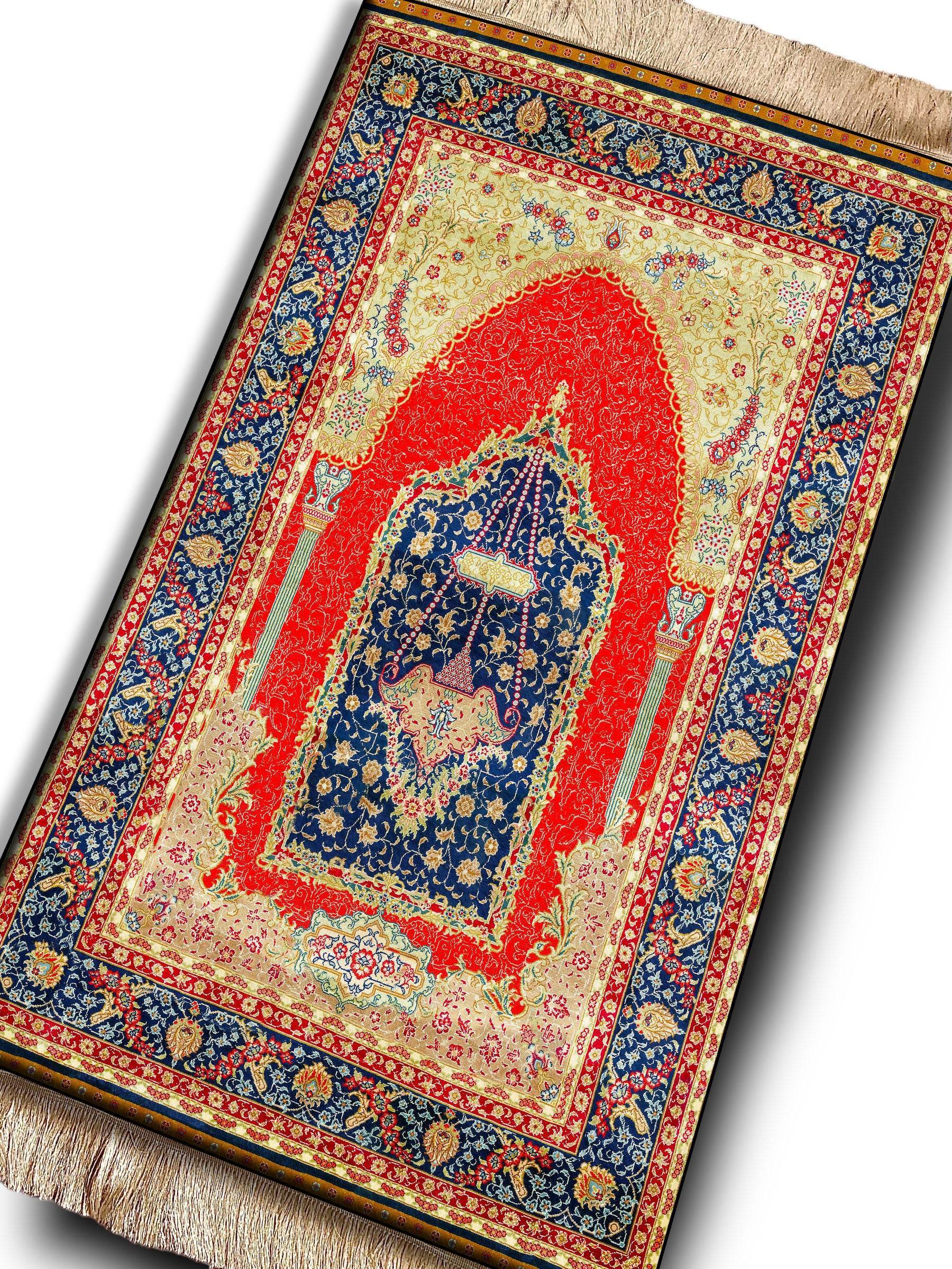 İsme Özel Kırmızı Keten Astarlı Lüks Seccade - Carpetella