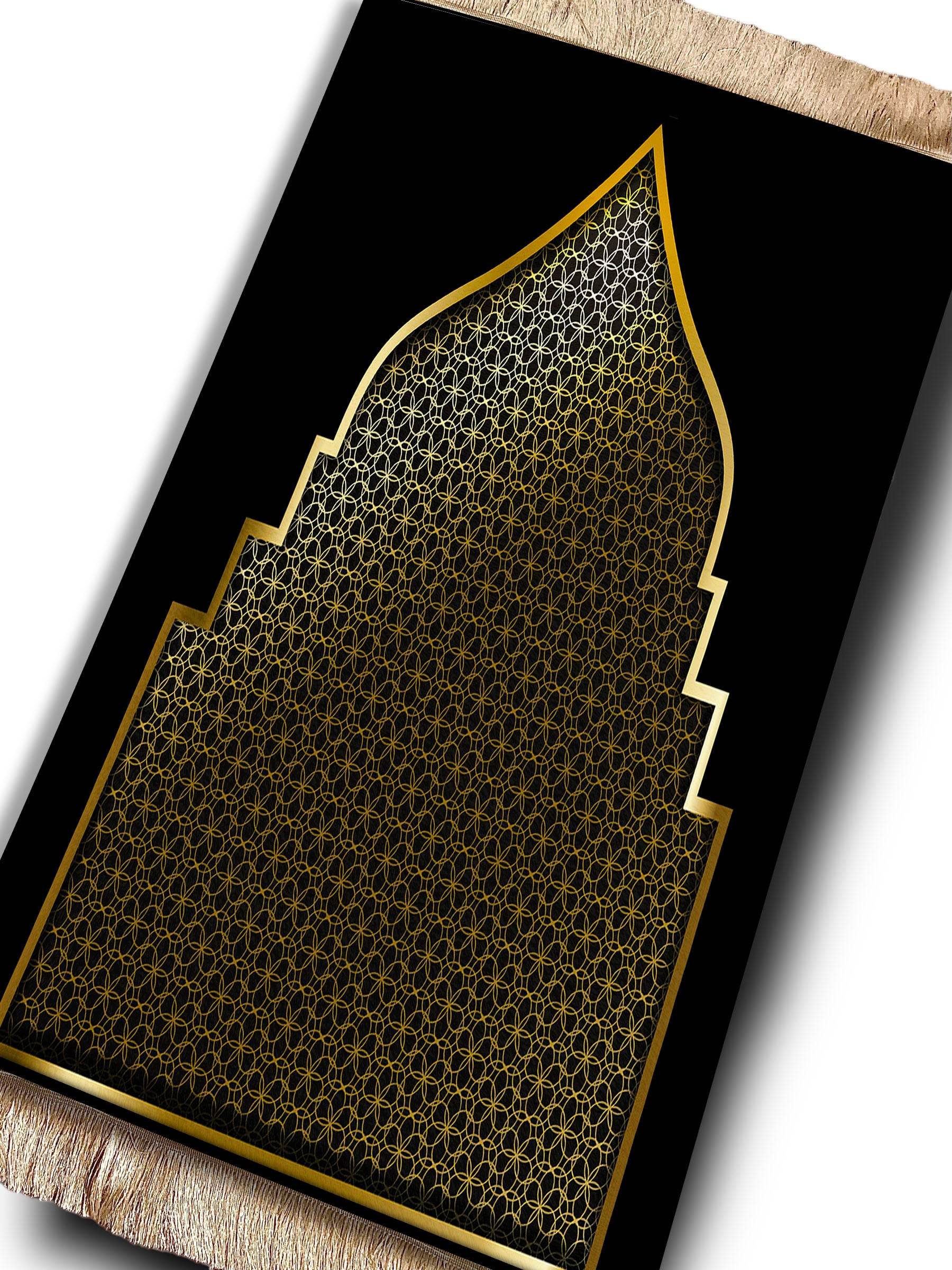 İsme Özel Siyah Gold Keten Astarlı Lüks Seccade - Carpetella