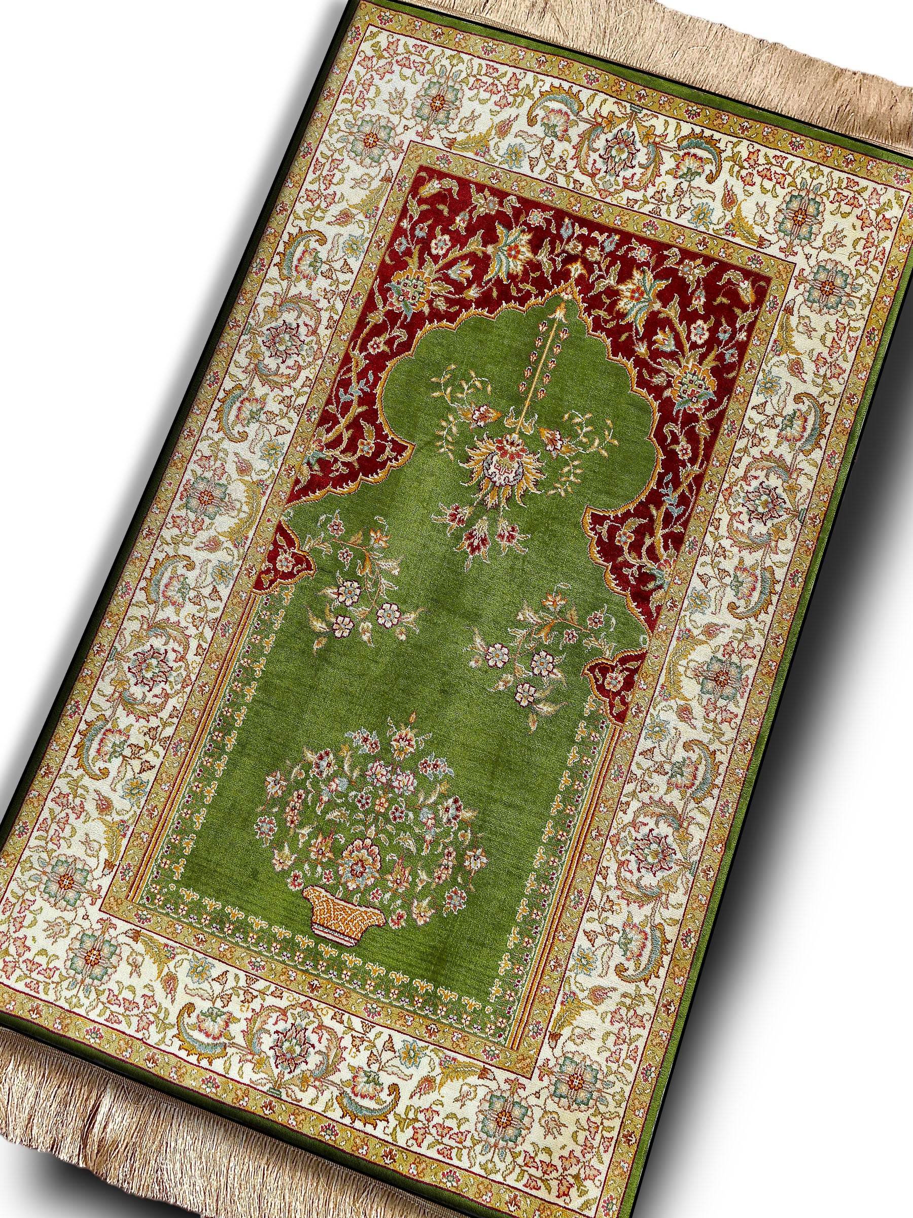 Yeşil Bej İsme Özel Keten Astarlı Lüks Seccade - Carpetella