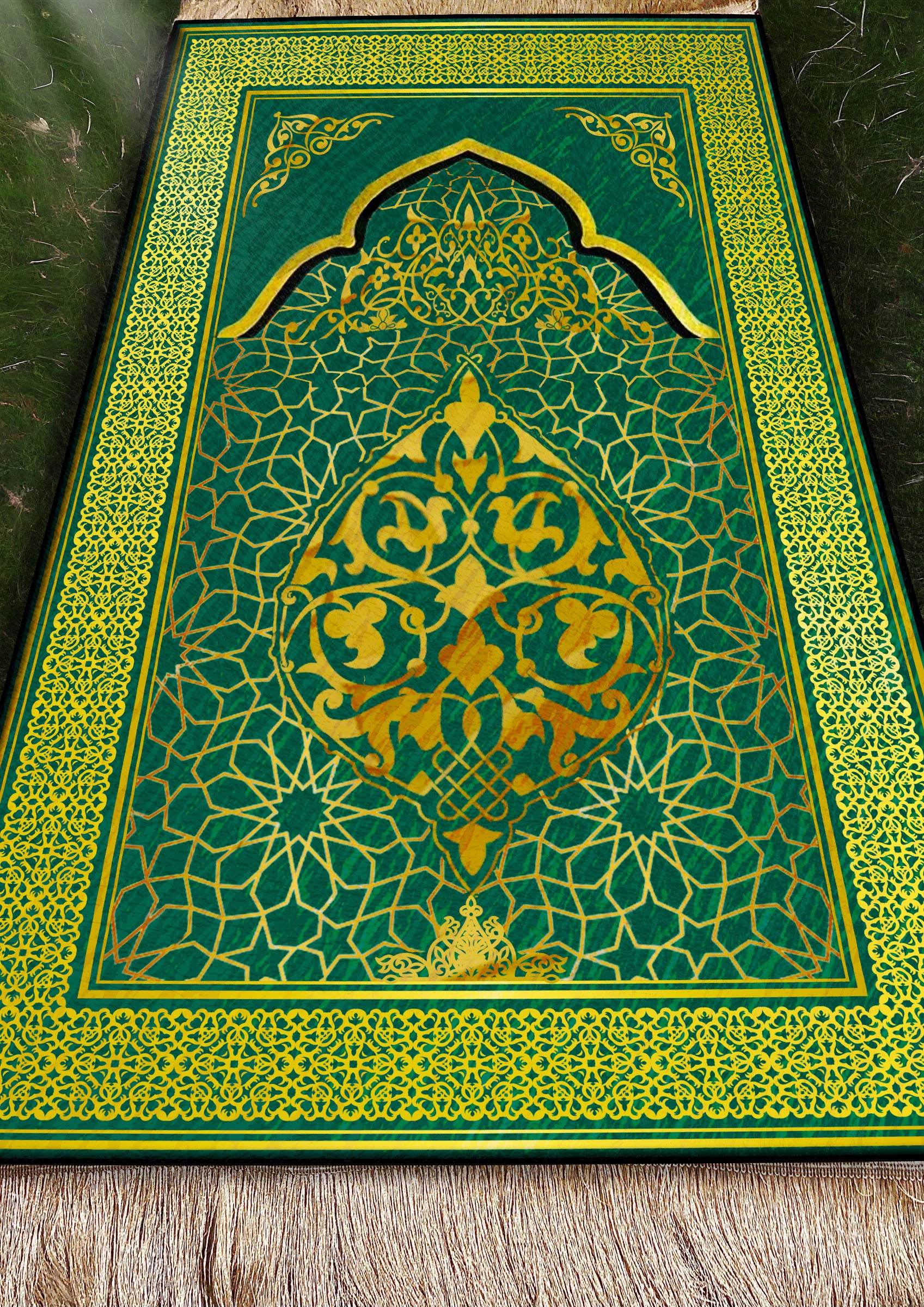 Yeşil Gold Keten Kadife Seccade - 70x120cm - Carpetella