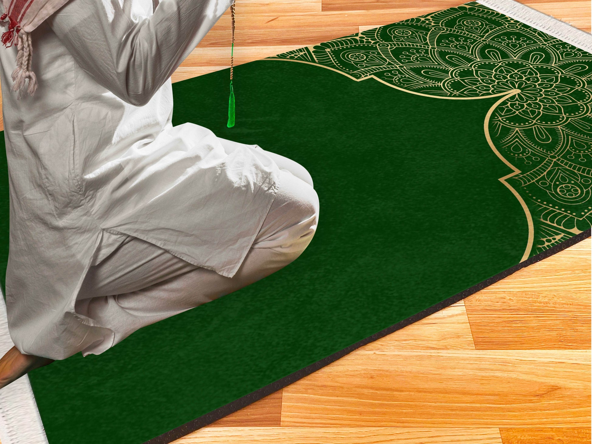 Yeşil gold Keten Kadife Seccade - 70x120cm - Carpetella