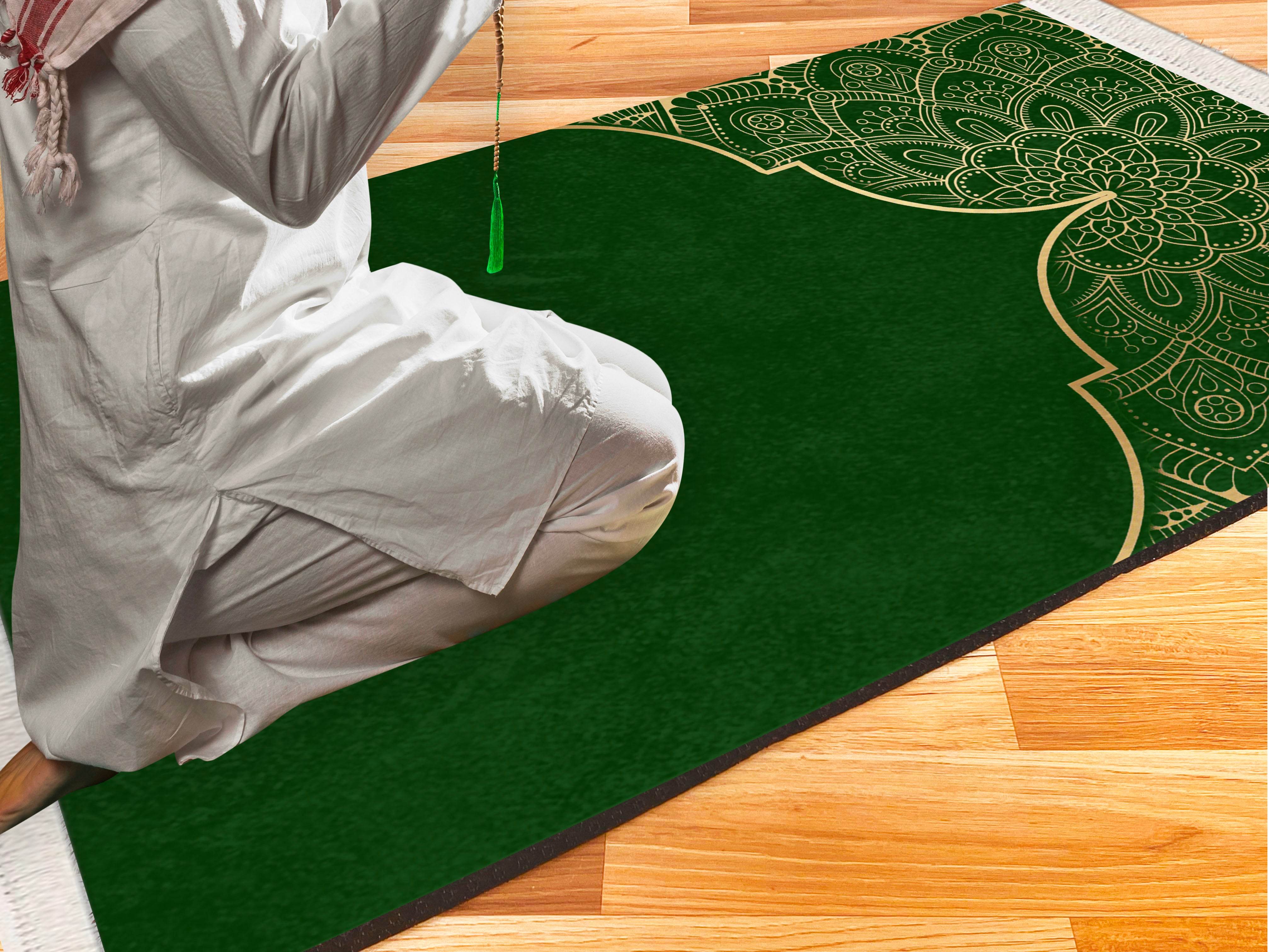 Yeşil Sarı İsme Özel Keten Astarlı Lüks Seccade - Carpetella