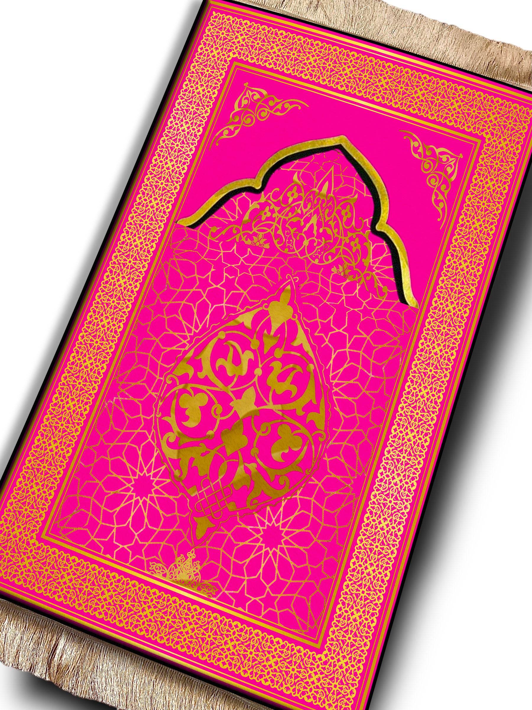 Pembe Gold İsme Özel Keten Astarlı Lüks Seccade - Carpetella