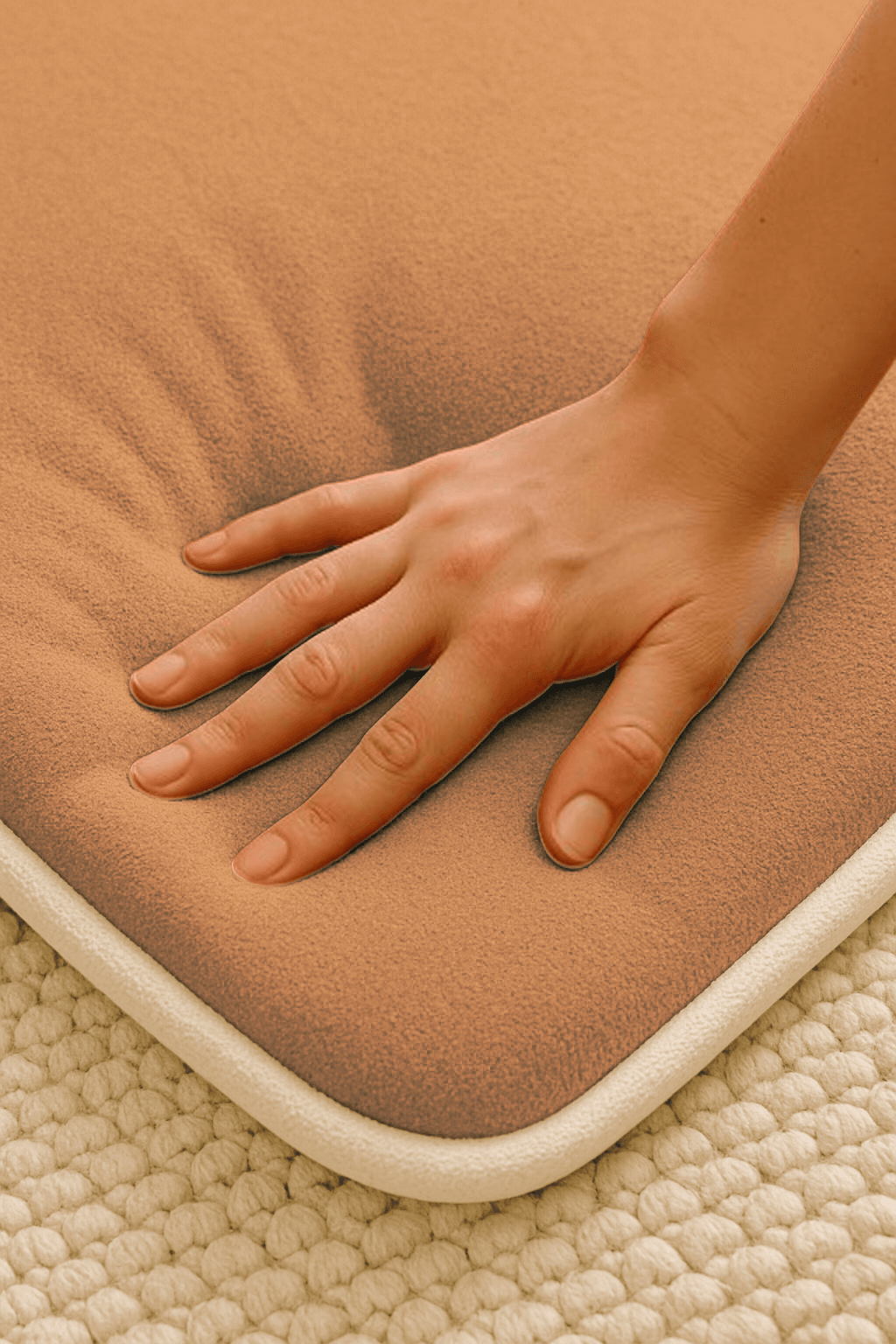 Düz Renk Desensiz Bej Kadife Seccade Ortopedik 3 CM Süngerli - Carpetella