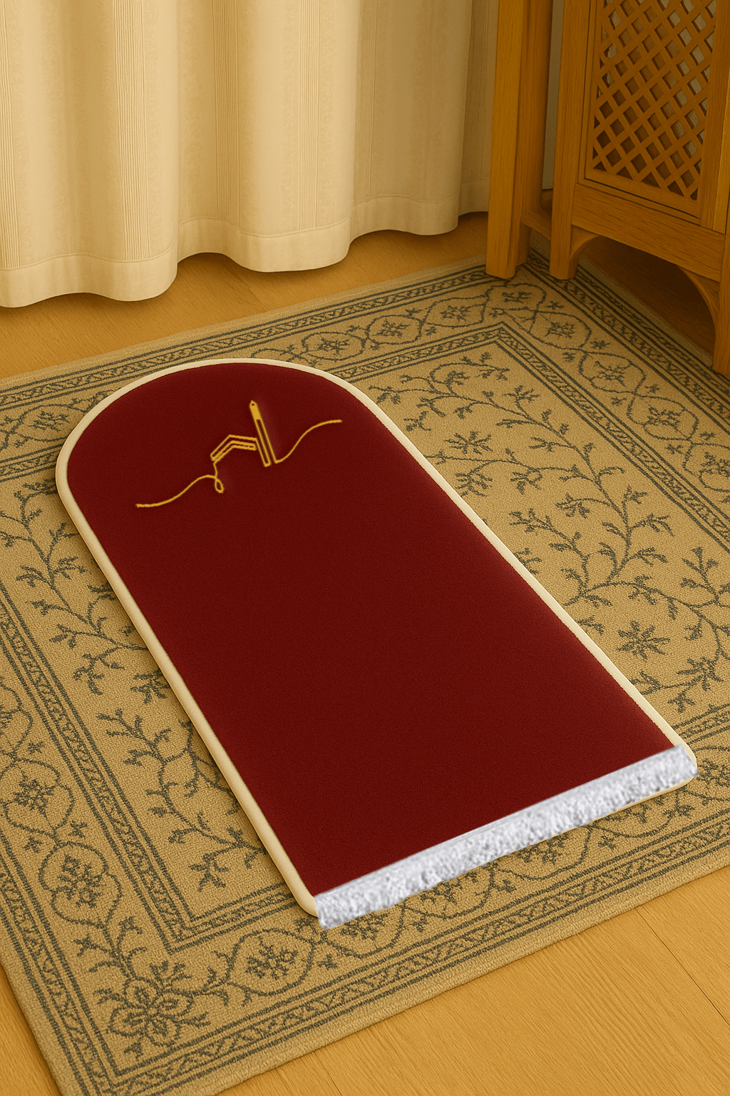 İsme Özel 3 CM Süngerli Kadife Ortopedik Bordo Seccade Minimal - Carpetella