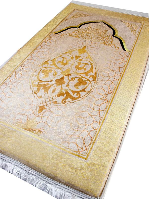 3 CM Süngerli Ortopedik Seccade - Gold Bej Desenli Ortopedik Kadife - Carpetella