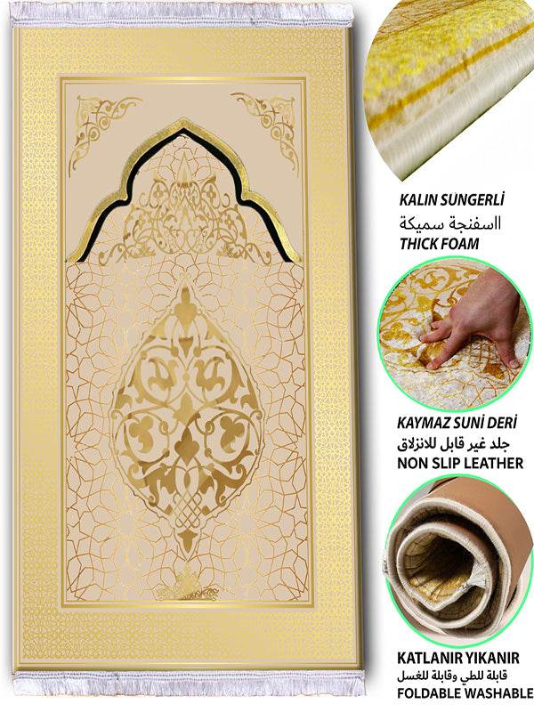 3 CM Süngerli Ortopedik Seccade - Gold Bej Desenli Ortopedik Kadife - Carpetella