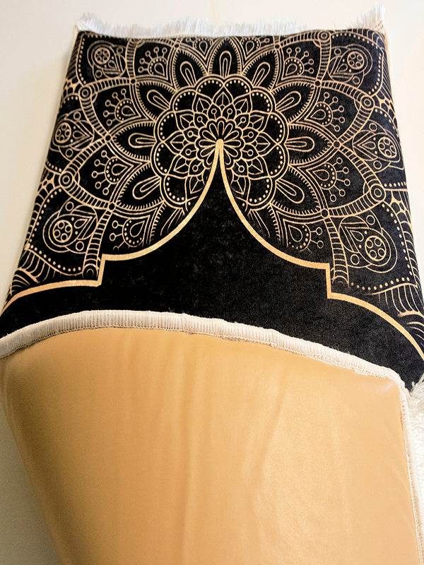 3 CM Süngerli Ortopedik Seccade - Siyah Minimal Kadife Kaymaz Tabanlı - Carpetella