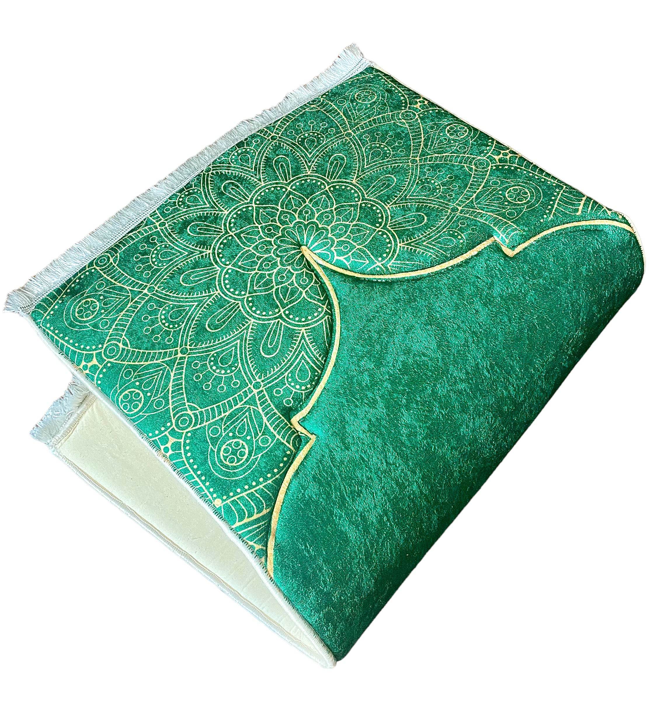 3 CM Süngerli Ortopedik Seccade - Yeşil Kadife Diz Ağrıtmaz 70x120cm - Carpetella