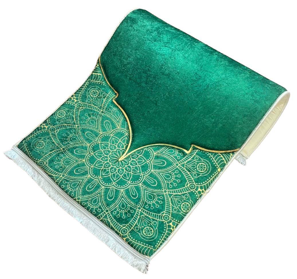 3 CM Süngerli Ortopedik Seccade - Yeşil Kadife Diz Ağrıtmaz 70x120cm - Carpetella