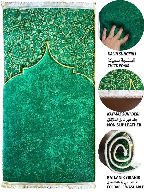 3 CM Süngerli Ortopedik Seccade - Yeşil Kadife Diz Ağrıtmaz 70x120cm - Carpetella