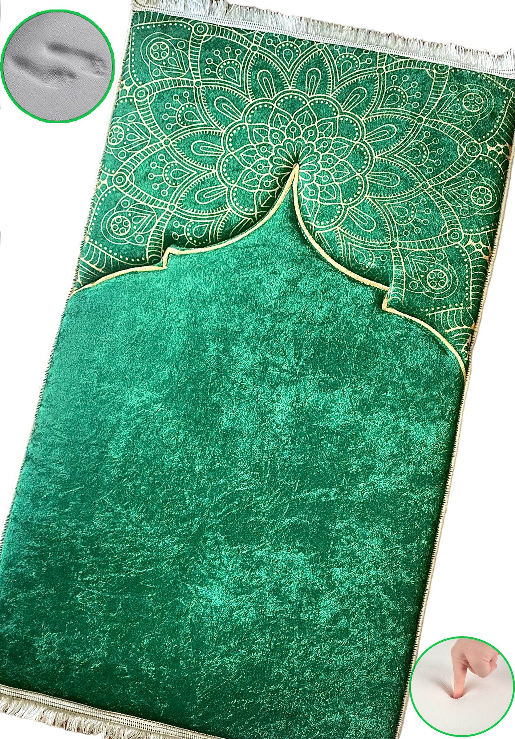 3 CM Süngerli Ortopedik Seccade - Yeşil Kadife Diz Ağrıtmaz 70x120cm - Carpetella