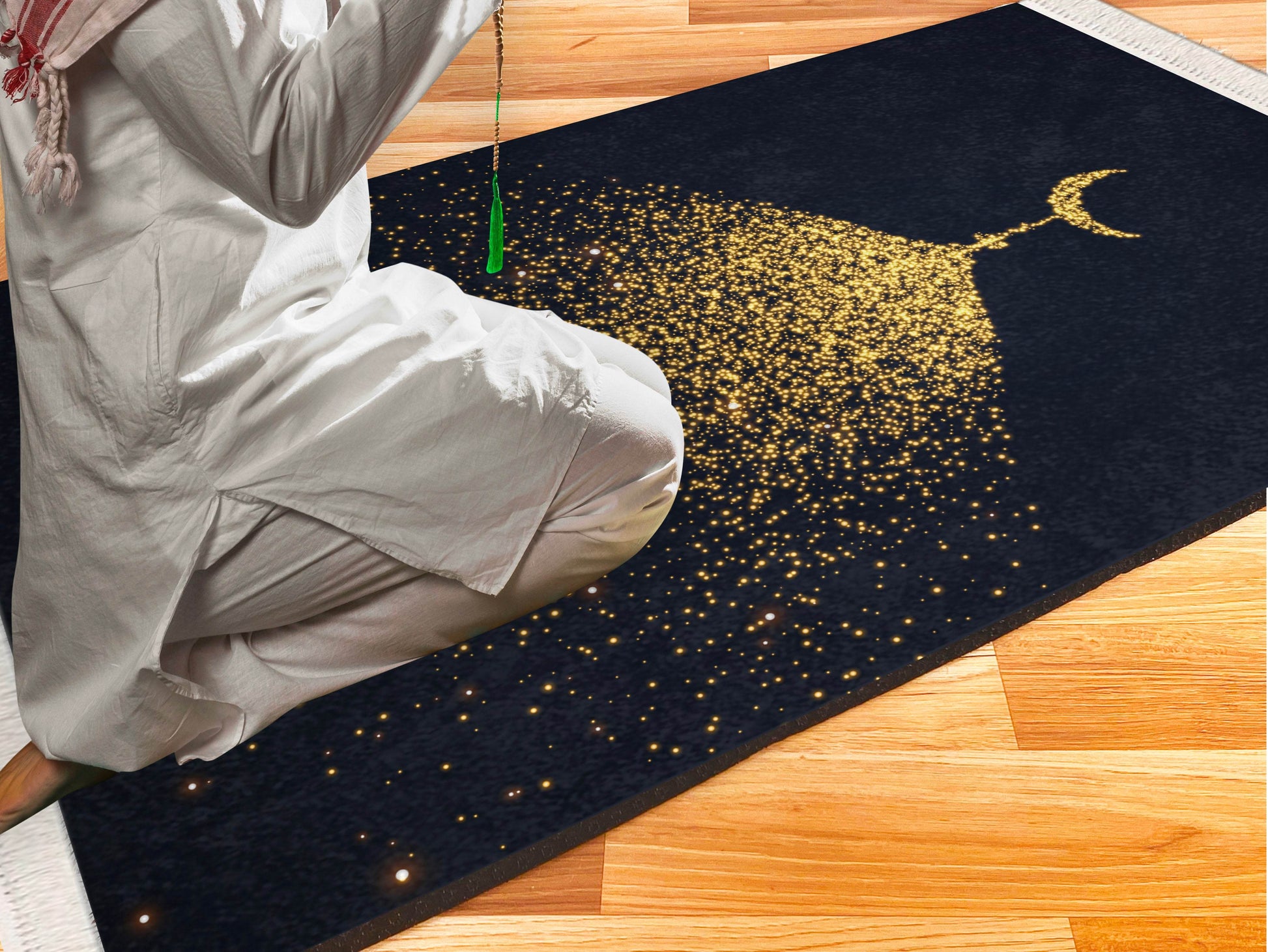 İsme Özel Hilal Gold Keten Astarlı Lüks Seccade - Carpetella