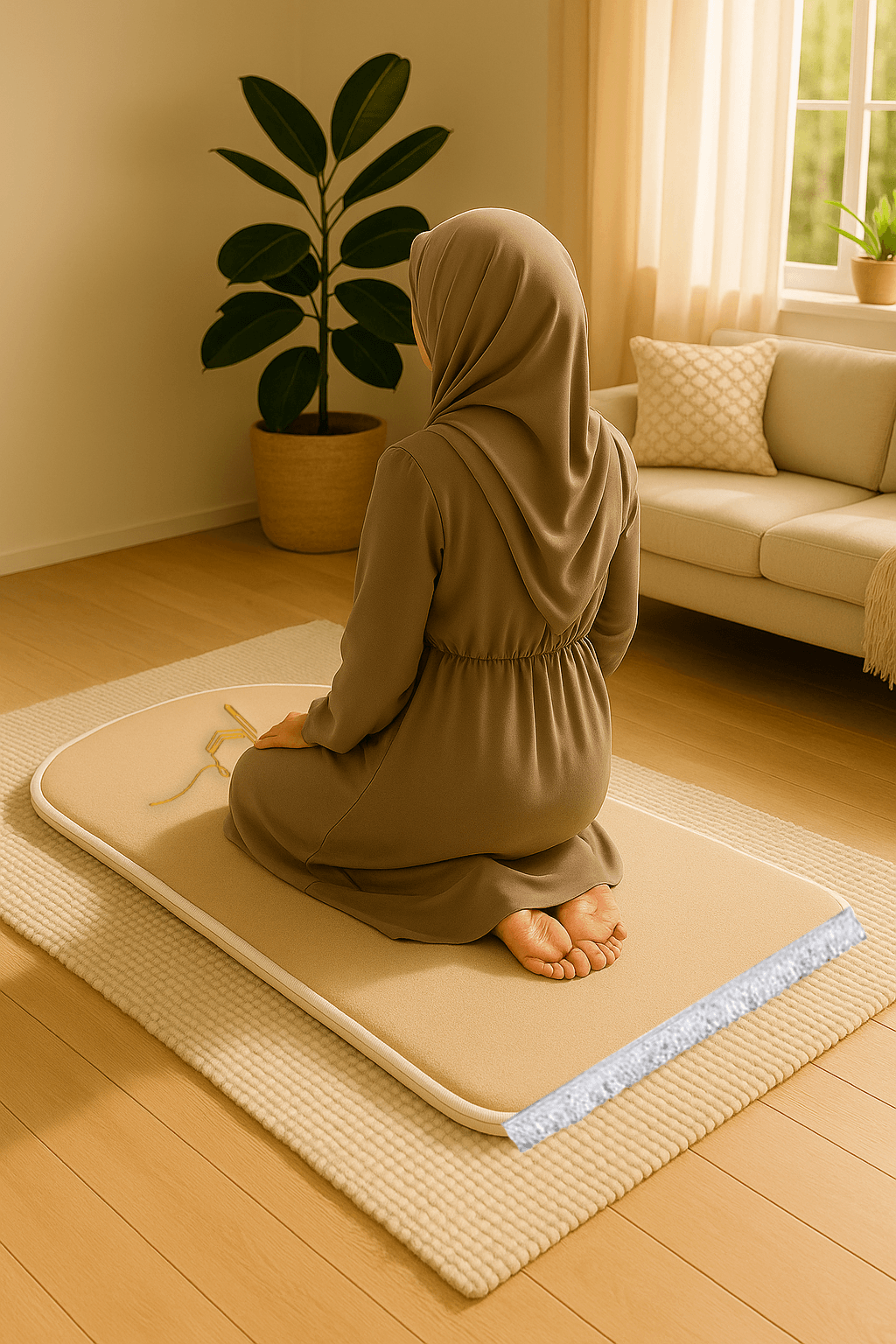 İsme Özel 3 CM Süngerli Kadife Ortopedik Seccade Minimal Bej - Carpetella