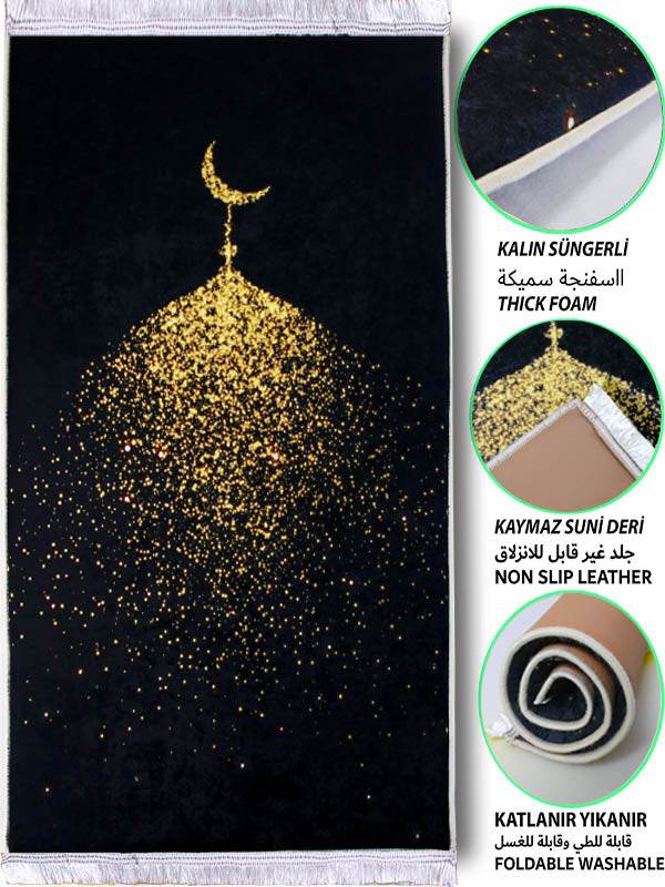 3 CM Süngerli Ortopedik Seccade - Hilal Gold Lüks Ortopedik Kadife - Carpetella