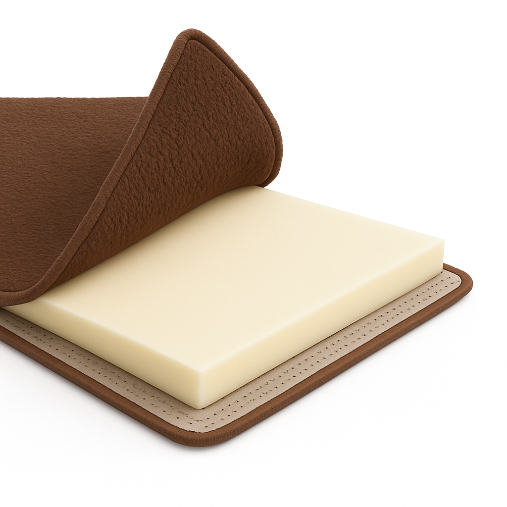 Kabe İşlemeli 3 CM Süngerli Peluş Seccade | Kahverengi Ortopedik Süngerli