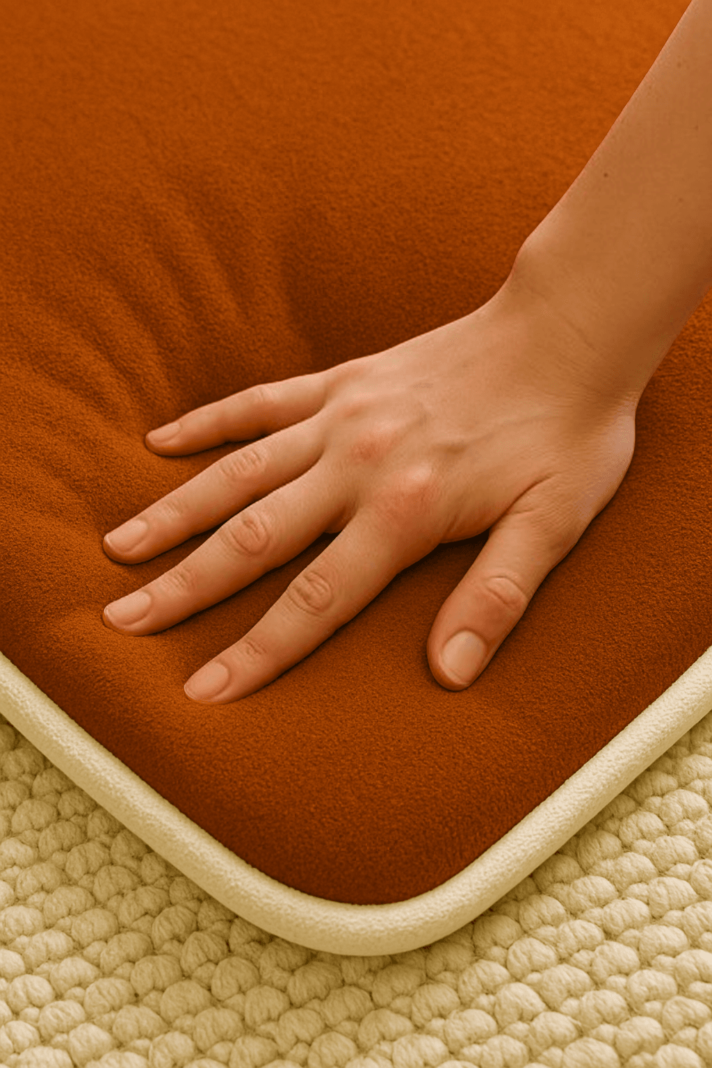 Düz Renk Desensiz Kahverengi Kadife Seccade Ortopedik 3 CM Süngerli - Carpetella