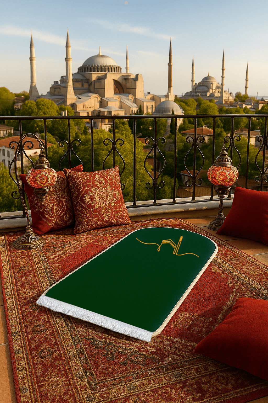 İsme Özel 3 CM Süngerli Kadife Ortopedik Seccade Minimal Yeşil - Carpetella