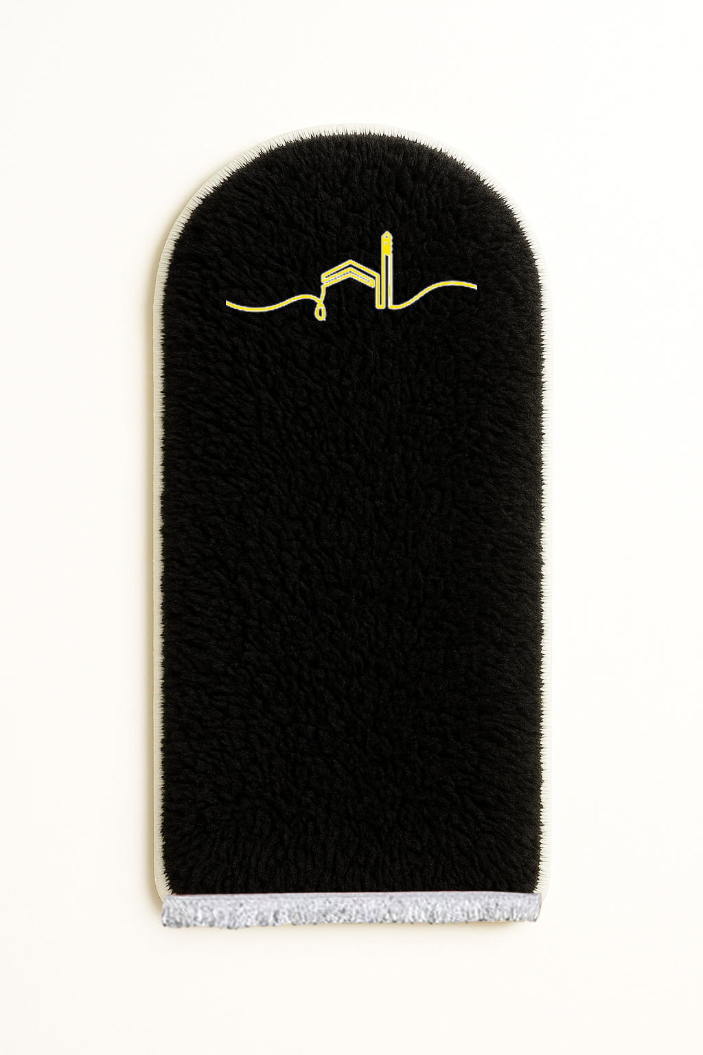 Kabe İşlemeli 3 CM Süngerli Peluş Seccade | Siyah Ortopedik Süngerli