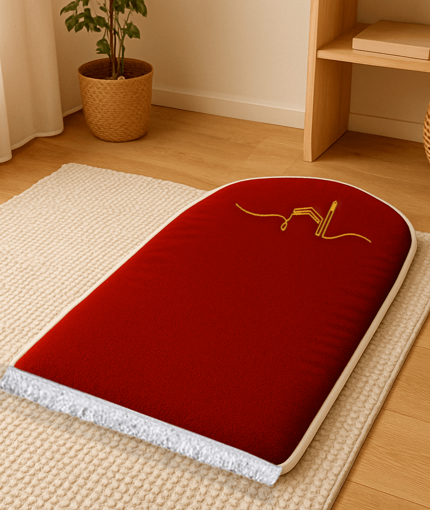 Bordo Kabe İşlemeli Kadife Seccade | Ortopedik 3cm Süngerli - Carpetella