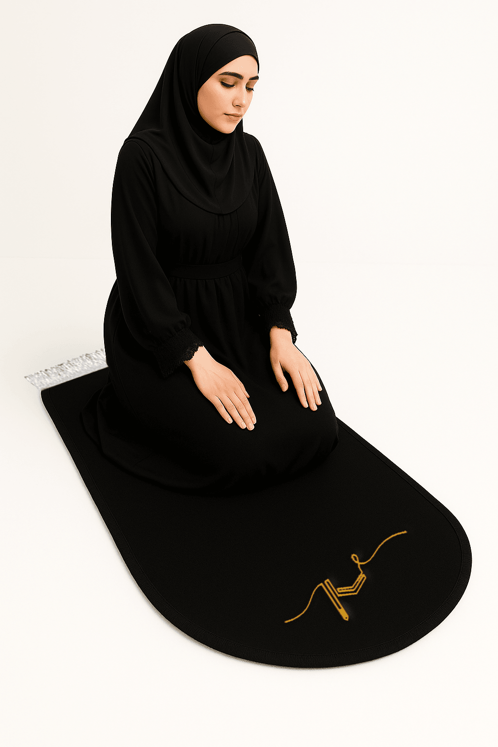 İsme Özel 3 CM Süngerli Kadife Ortopedik Seccade Minimal Siyah - Carpetella