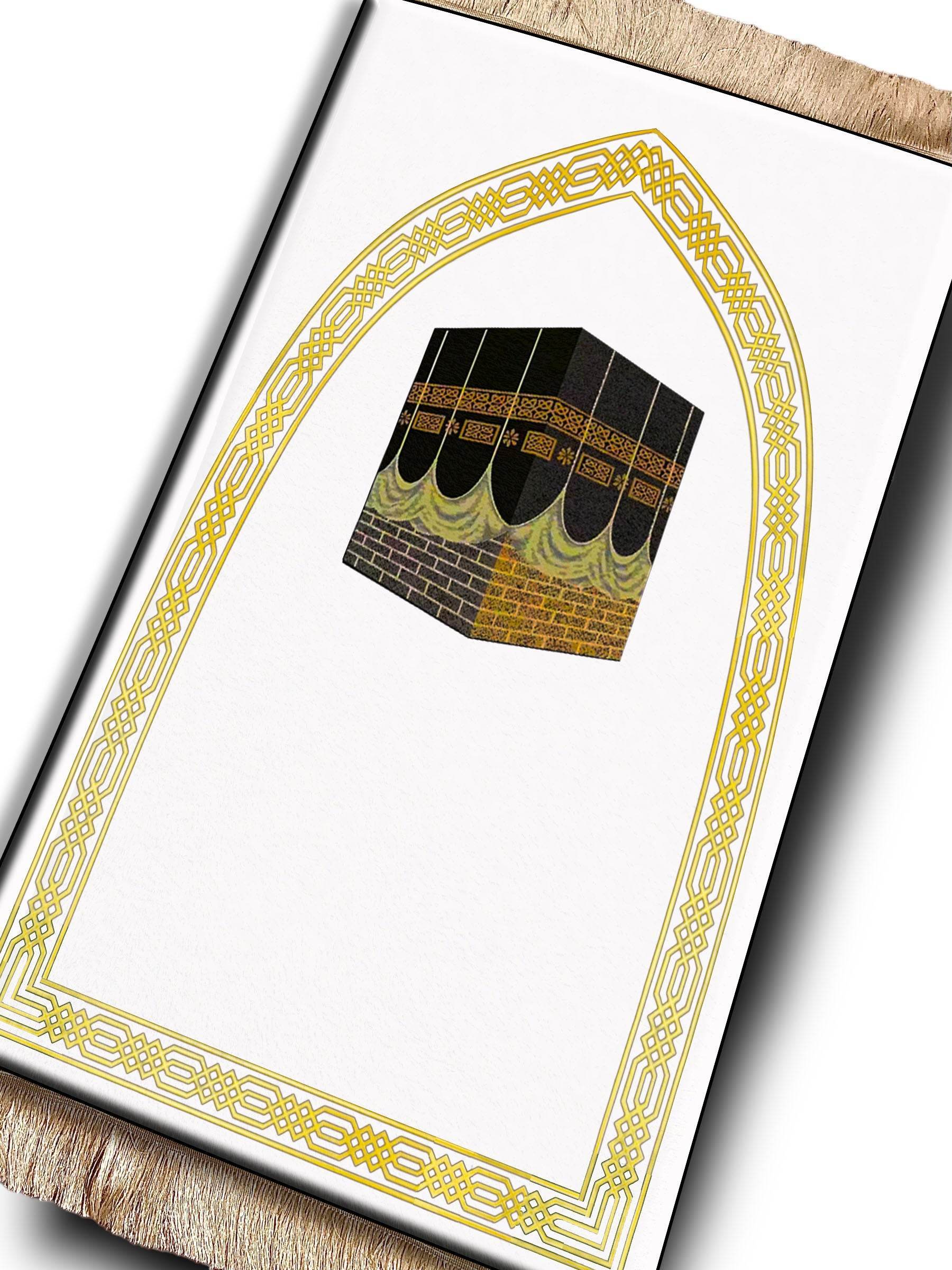 Beyaz Kabe Desenli İsme Özel Keten Astarlı Lüks Seccade - Carpetella