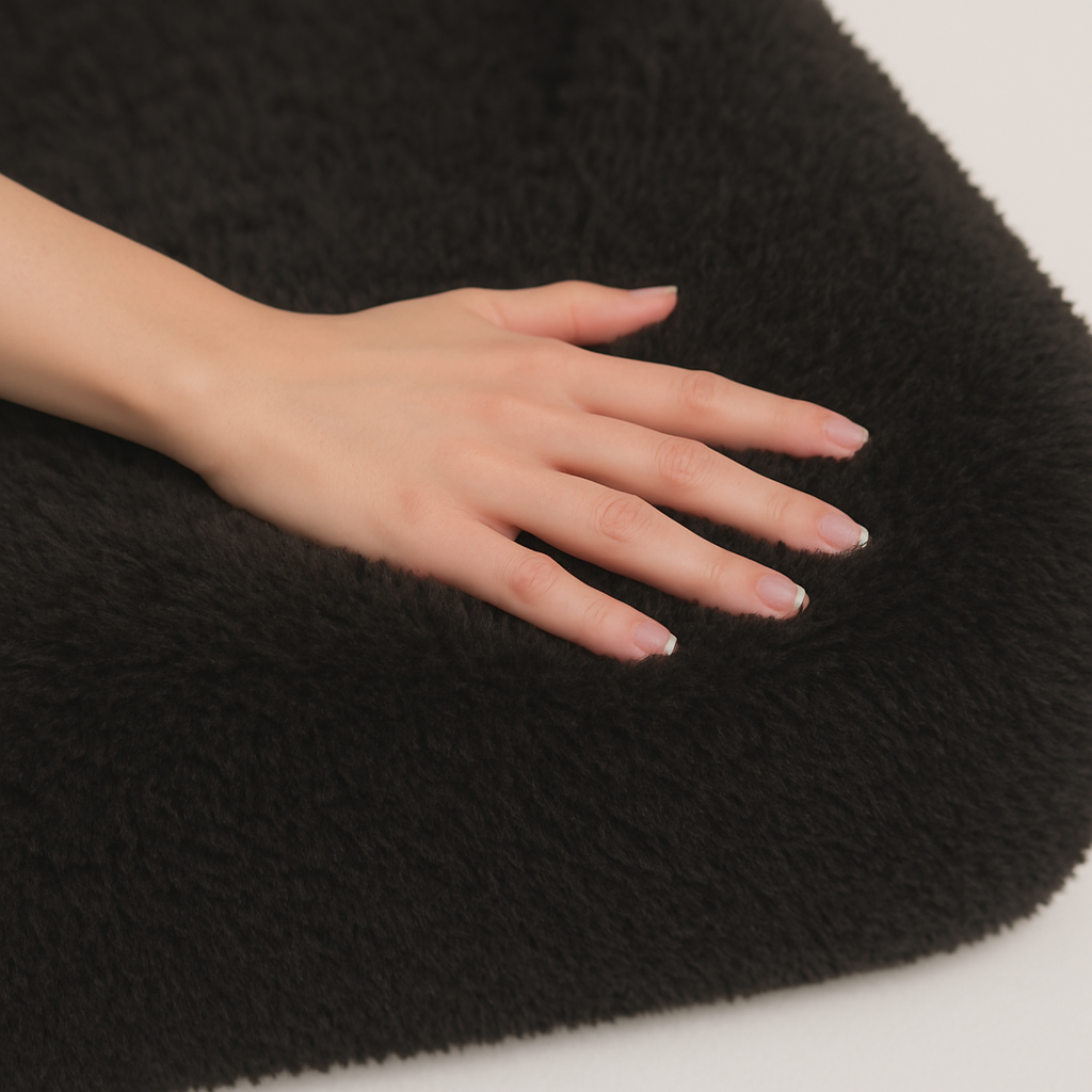 Düz Renk 3 CM Süngerli Peluş Seccade | Siyah Ortopedik 3cm Süngerli